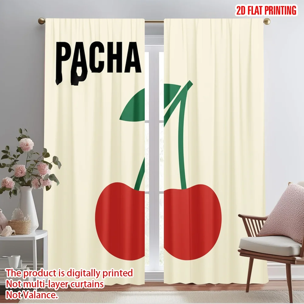 

2pcs 2D flat printing Window Treatment Curtains PACHA est. '73 Cherries Spain Polyester Without Electricity Birthday Party