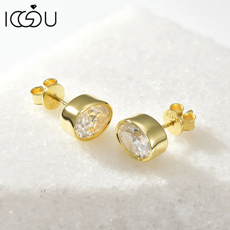 

IOGOU Certified D Color Solitaire Lab Moissanite Diamond Engagement Ear Stud Oval Cut 100% 925 Sterling Silver Women Men Earring