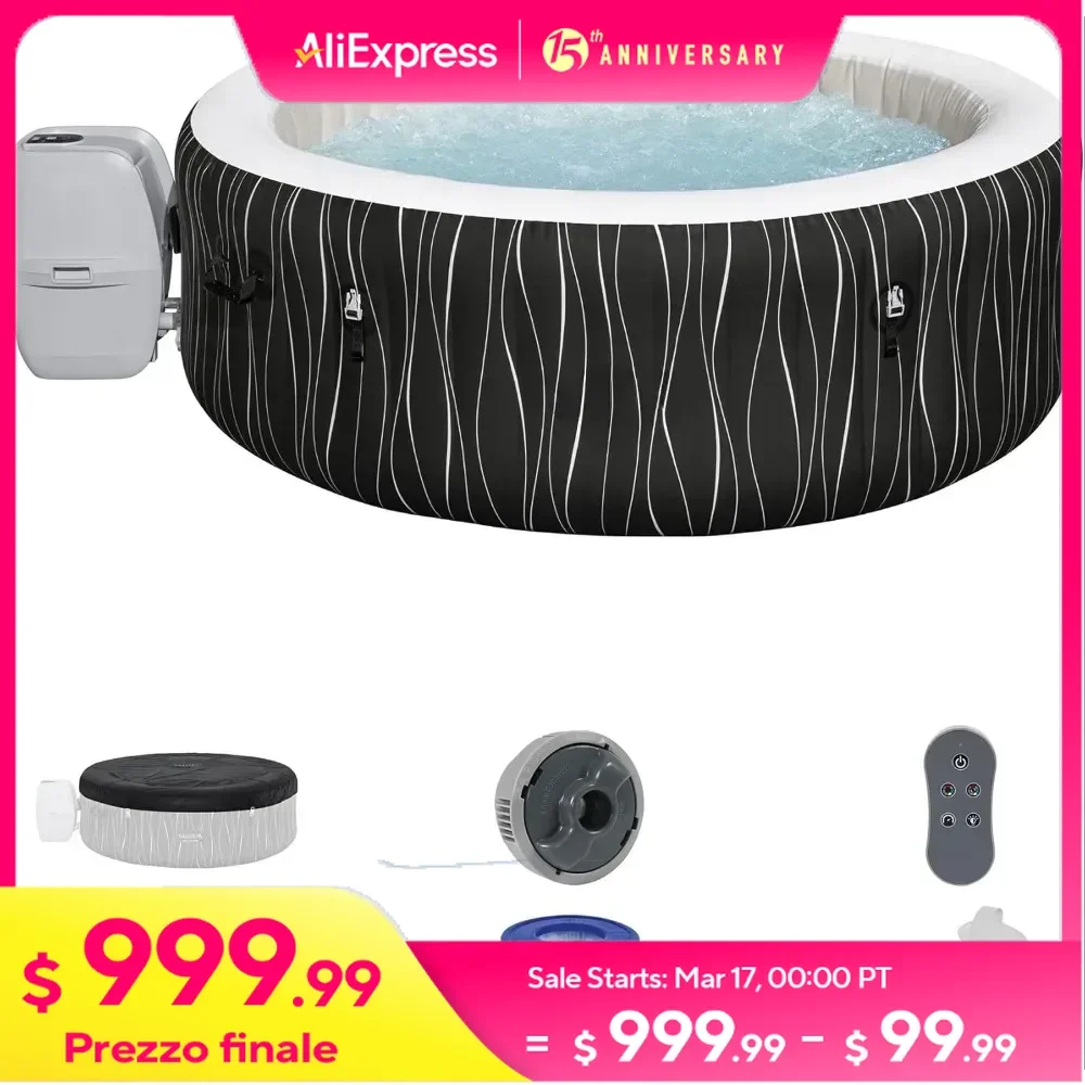 77 Round Inflatable 4 To 6 Adult Hot Tub with Heater, Filter, 2 Covers, and 140 AirJet System，240 Gallons Capacity，Hot Tub