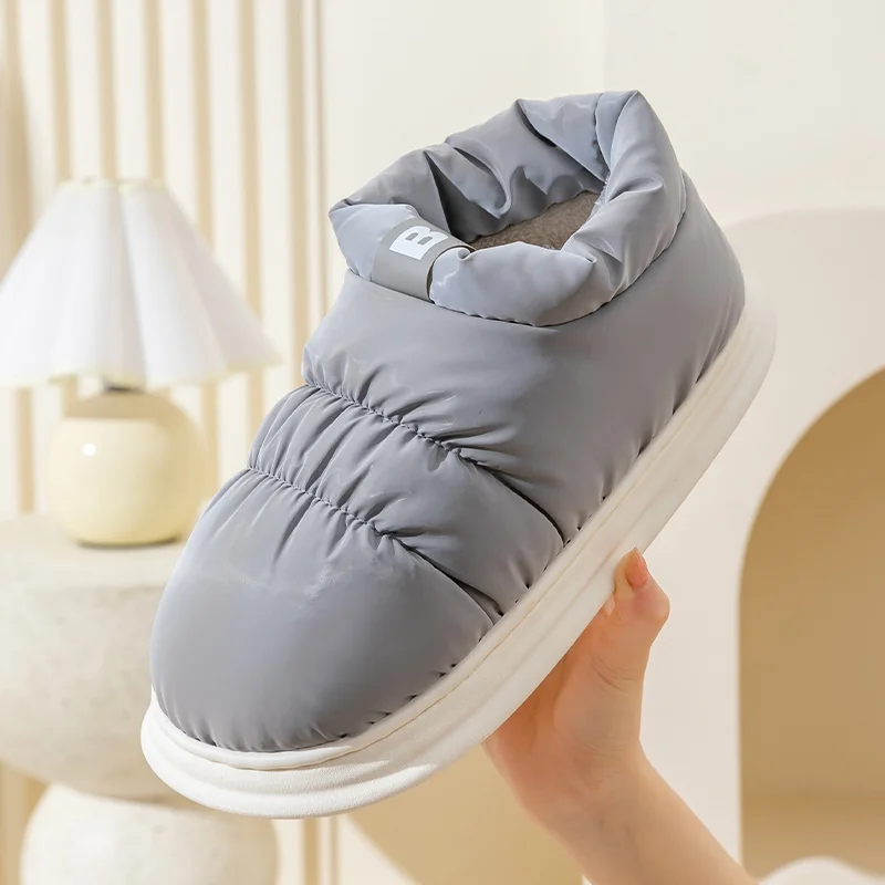 Winter Men Cotton Slippers Home Warm Plush Waterproof All-Match Slippers Women Couples Indoor Outside Slip-On Thick Bottom Shoes