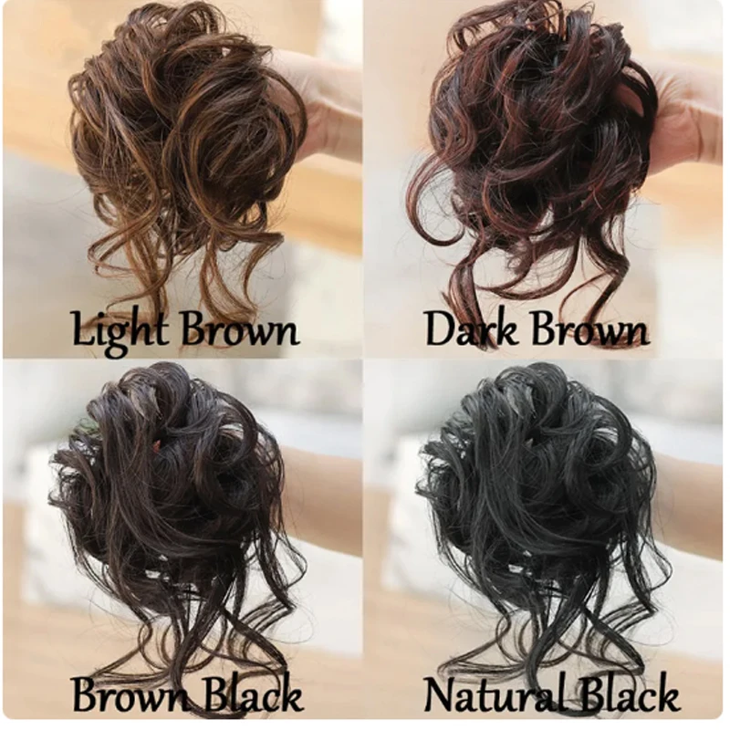 Synthetic Hair Bun Chignon Messy Curly Elastic Hair Band Scrunchy False Hairpieces Black Brown Wigs For Women