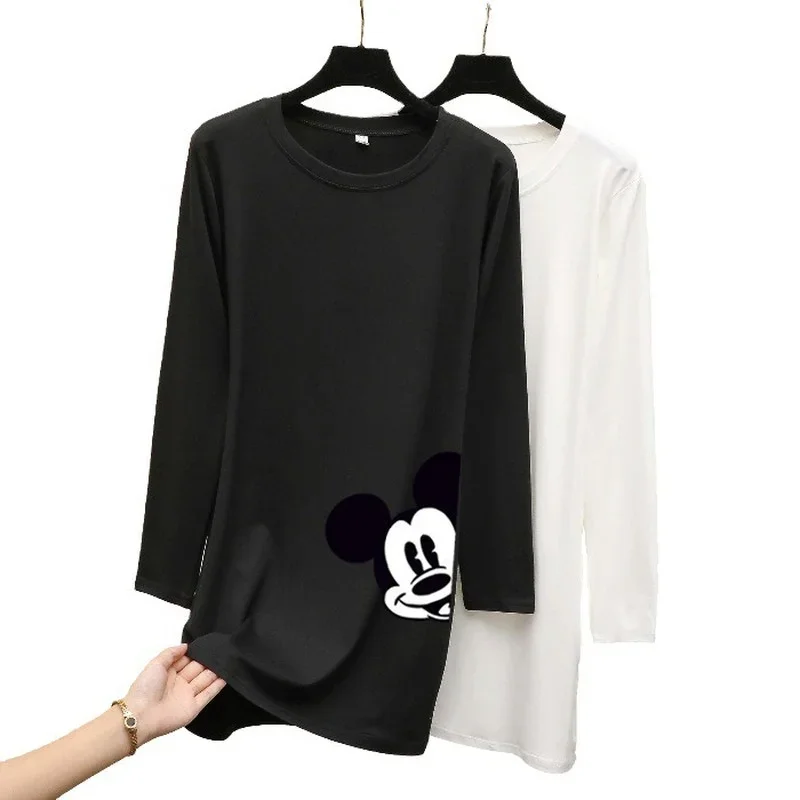 Disney Mickey T-shirt Summer Women Oversized Loose Half Sleeve T-shirt Anime Girl Female Mid Length Short Sleeve T-shirt Top