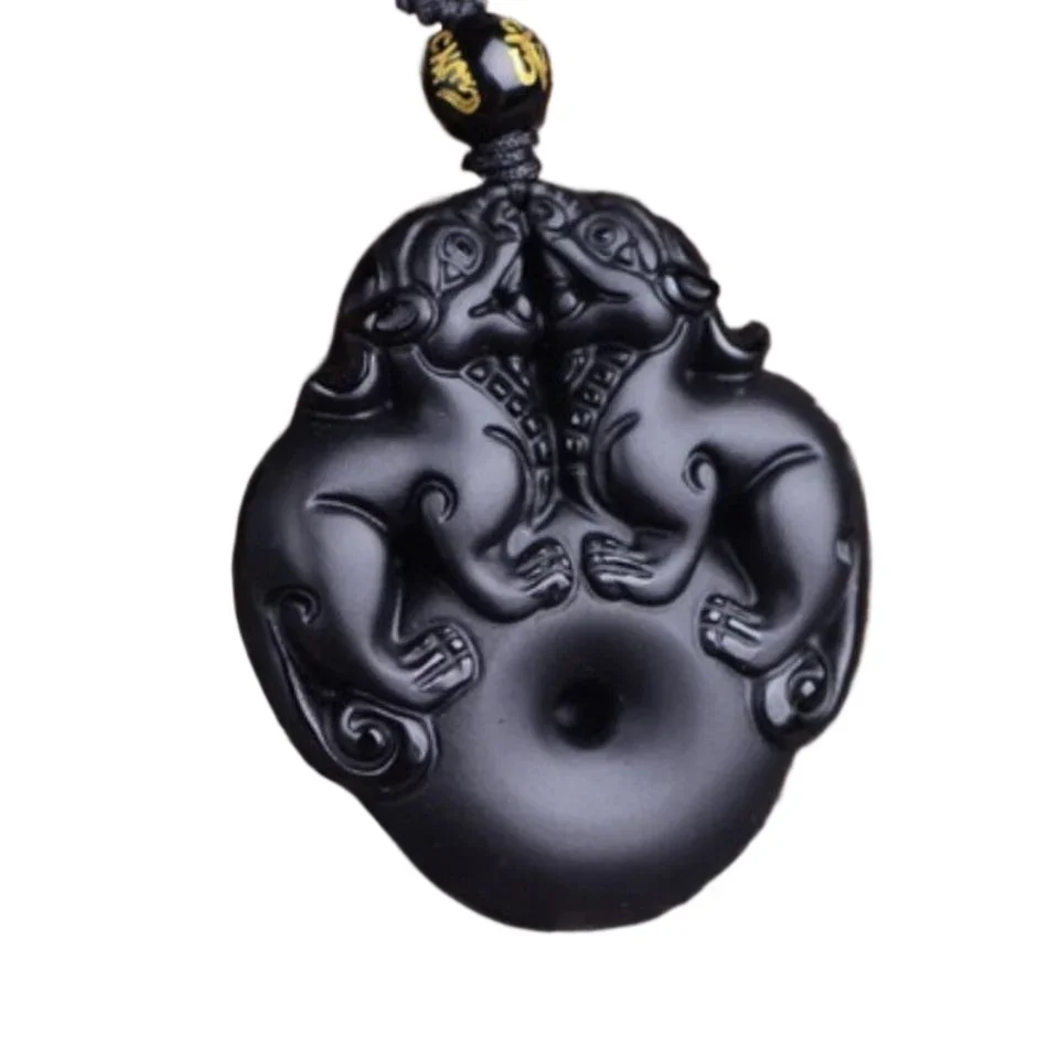 New Obsidian Pixiu Ping An Clasp Obsidian Nostalgic Pendant Double Pixiu Pendant