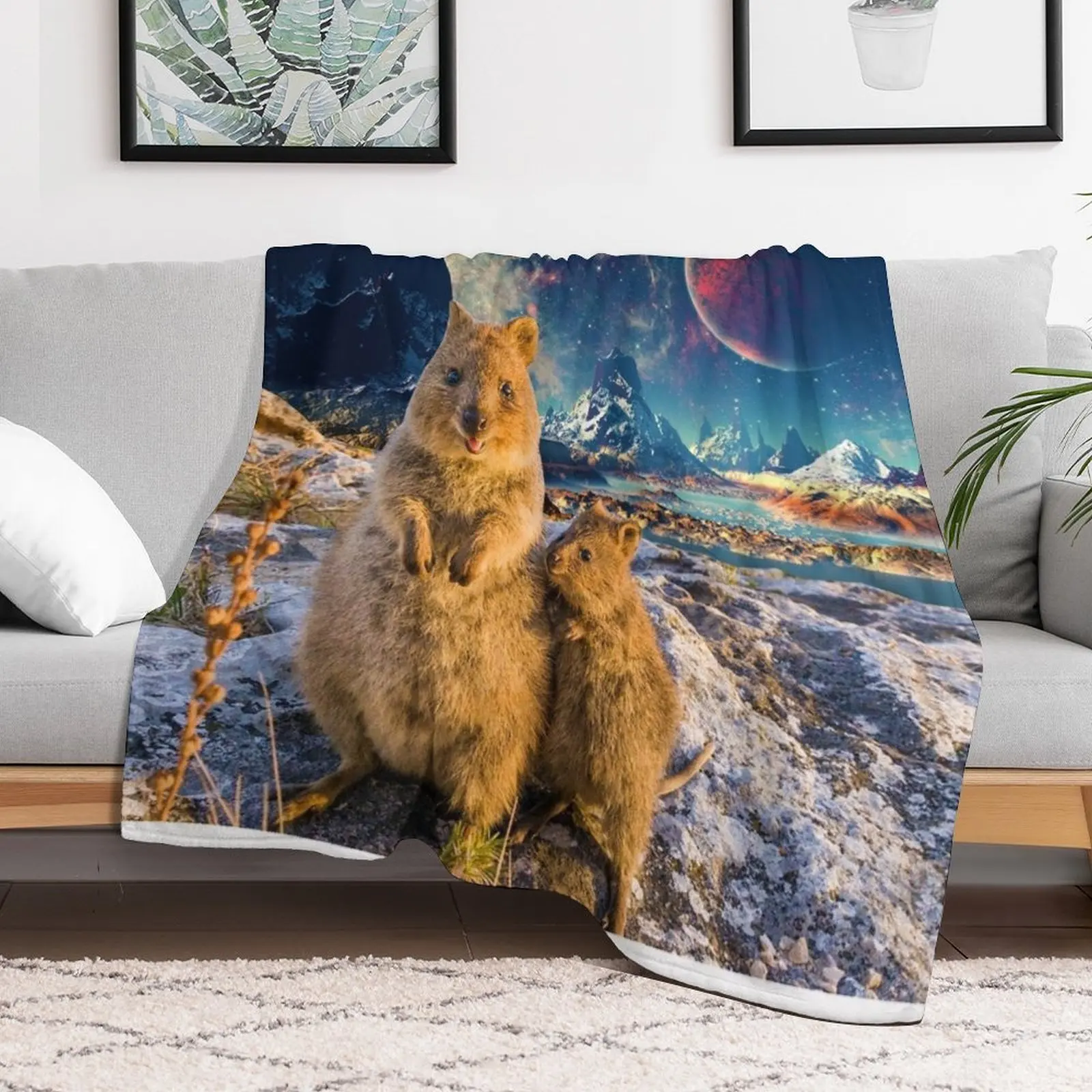 Happy Quokka Trip to Space Throw Blanket blankets ands For Baby Soft Luxury Throw Blankets