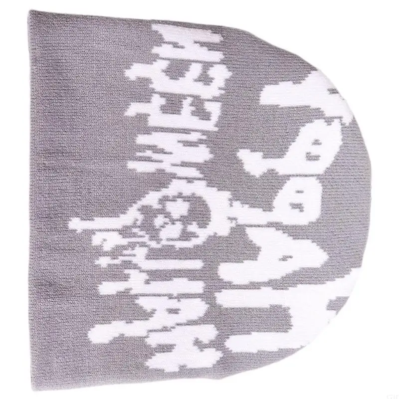 C71F Strickmütze ohne Krempe, 2000er-Jahre-Mädchen-Buchstabe, Totenkopf-Mütze, für Erwachsene, beliebte Hip-Hop-Mütze,