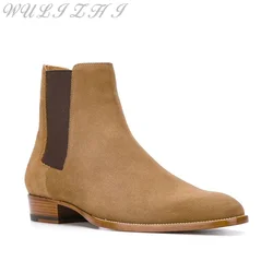 Camel Roman Chelsea Men's Boots Casual Elastic Strap Slip On Western Boots for Men Suede Leather Classic Short Boots Autumn