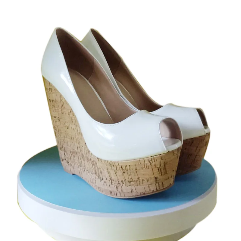 

DIZHUANG Fashionable women's high heels. About 15cm heel height. Peep toe shoes. Wedges heel white shoes. Fashion show banquet .