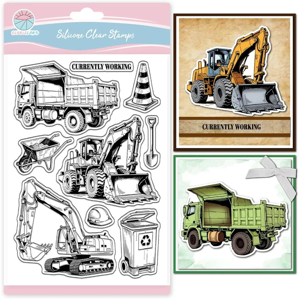 Engineering Vehicle Clear Stamps for Card Making Excavator Forklift Garbage Truck Clear Stamps Texts Transparent Stamp Seal