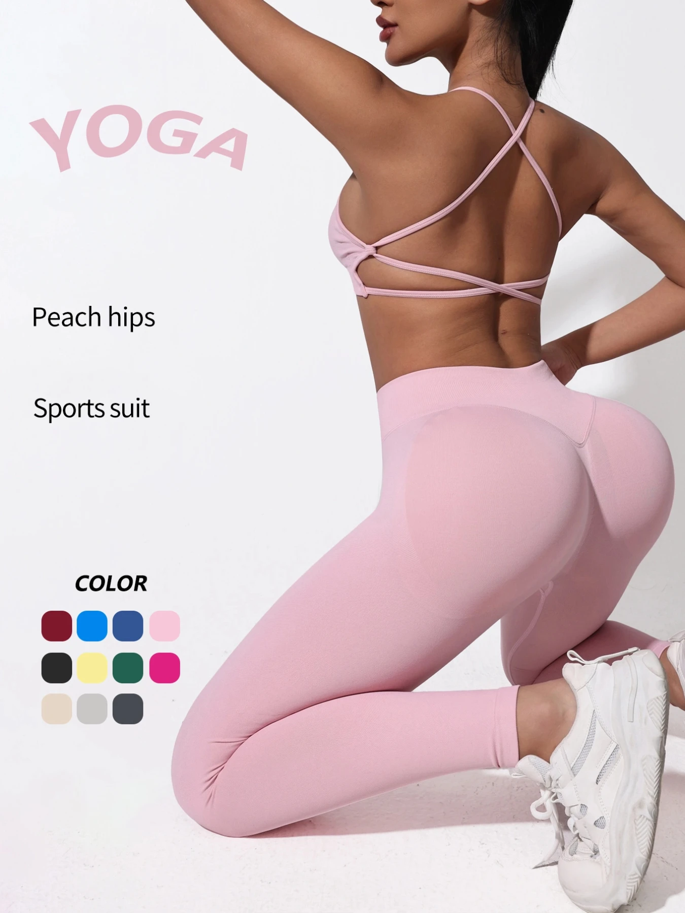 Damen Nahtloser Sport-Yoga-Anzug Damen Beauty Back Straps Sport-BH Laufen Fitness Pfirsich Gesäß Yoga-Hose