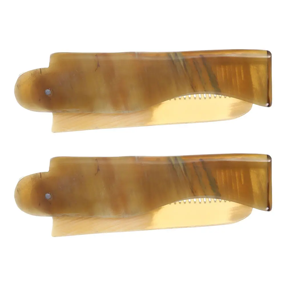

2Pcs Travel Folding Hair Comb Portable Compact Horn Material Foldable Hair Brush Style Scalp Massage Mustache Comb Ox Horn