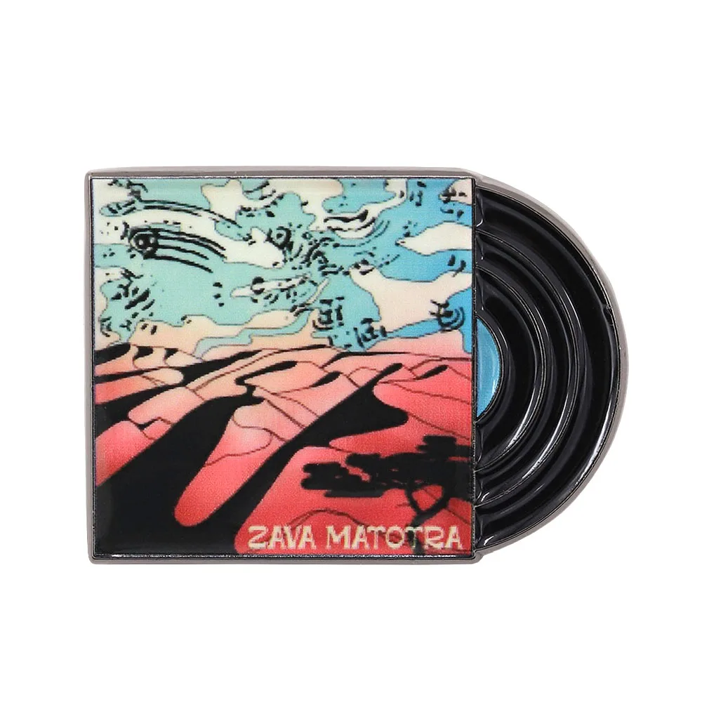 Kreative Vinyl-Schallplatten-Brosche, Vintage-Musik-Thema, Emaille-Abzeichen, Band-Zava-Matotra-Emaille-Pin, Sammlerstück für Fans, Taschen-Accessoire, Geschenke – Detail 1