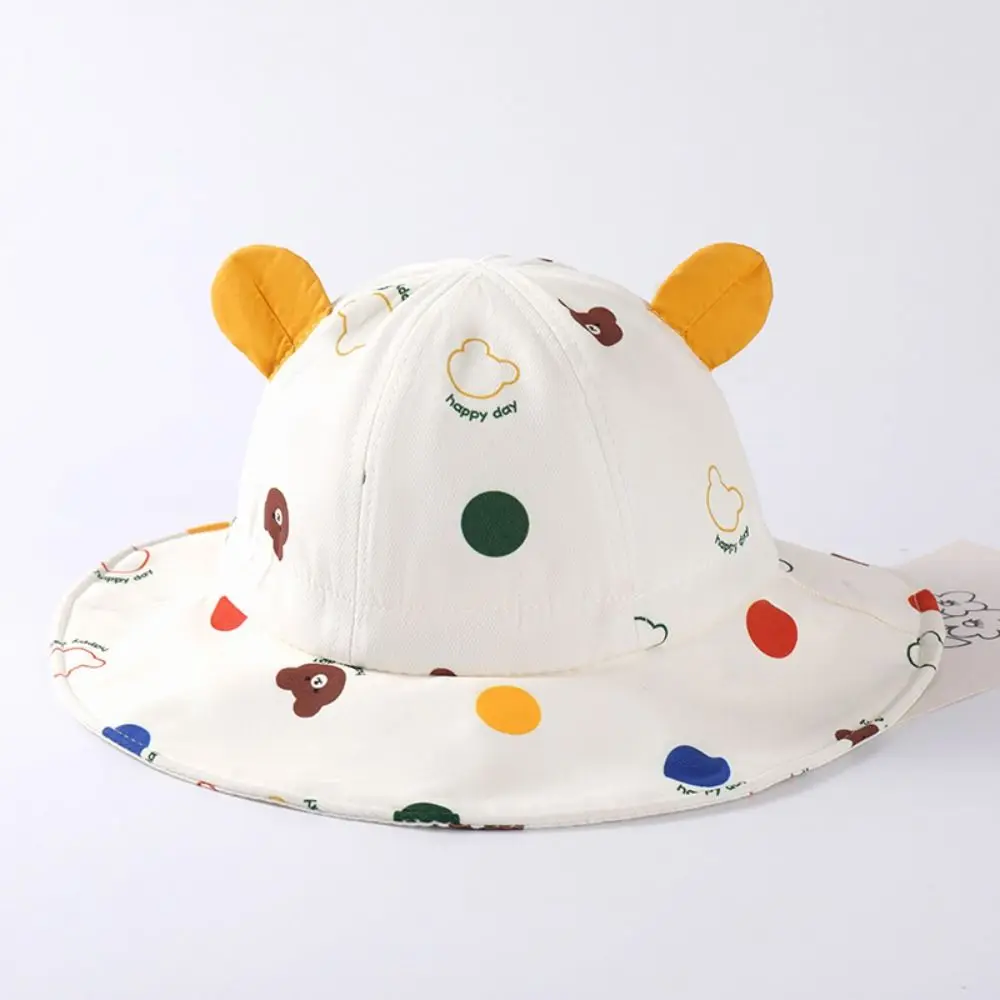 Cute COTTON Panama Hat Breathable Bear Ears Fisherman Cap Sunscreen Bucket Hats Baby Girls