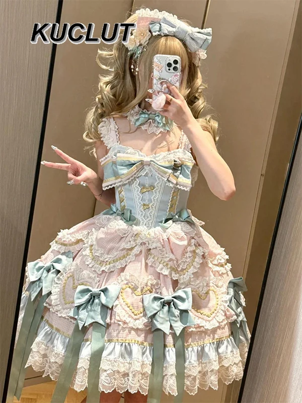 

Fashion 2025 New Women's Elegant Dresses Sweet Cute Jsk Lolita Style Lo Heavy Industry Princess Dress for Lady Summer