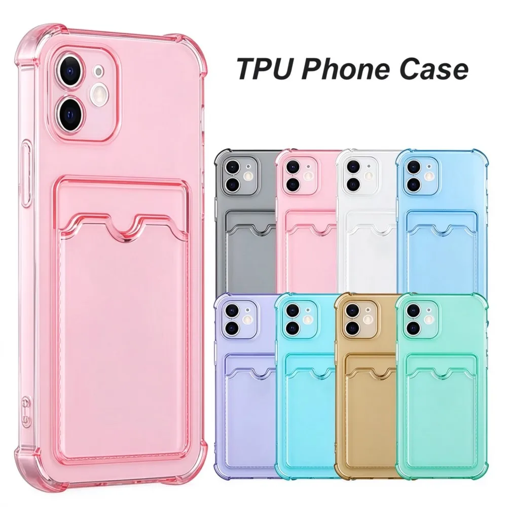 Coque de téléphone transparente avec fente pour cartes et portefeuille pour iPhone 18 12 17 13 Mini 11 14 Plus 15 Pro Max 7 8 Air 16e XR XS Max, coque souple en TPU