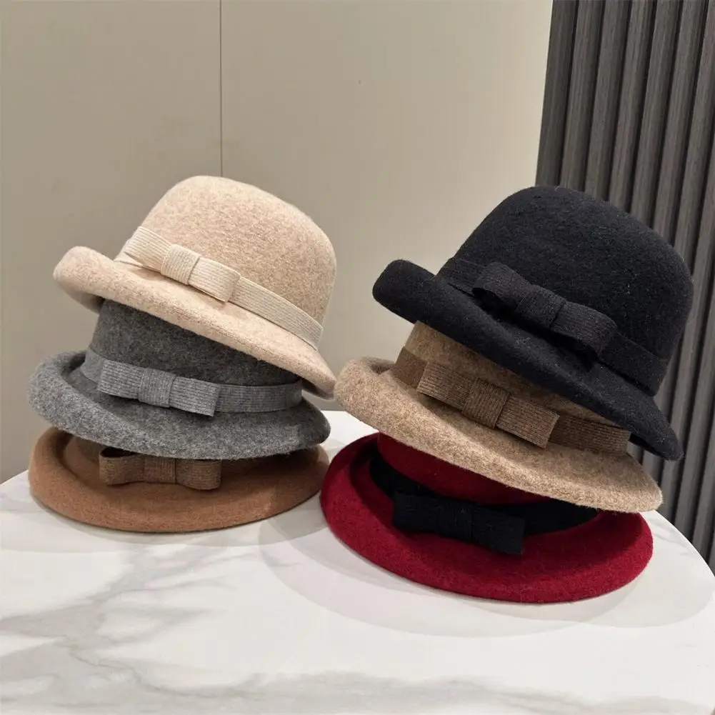 Warm Winter Fedora for Women Classic Felt Cloche Hat for Women Vintage Soft Fedora Bucket Hat Short Brim Bowler Cap with for Her