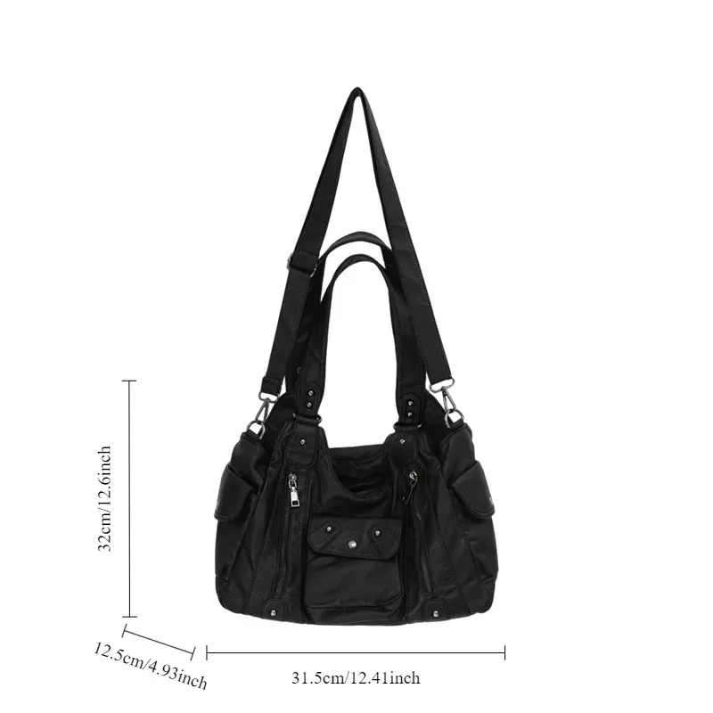 Moda feminina lavada angustiada y2k quente menina motocicleta saco grande capacidade multi-bolso ombro crossbody bolsa