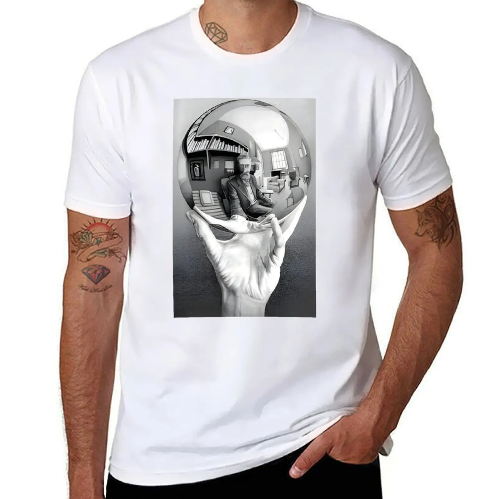 

Pack Sphere Graphic Oversize with - t Ручные аниме-рубашки мужские для футболки из хлопка Футболки Escher Reflecting M.C. рубашка