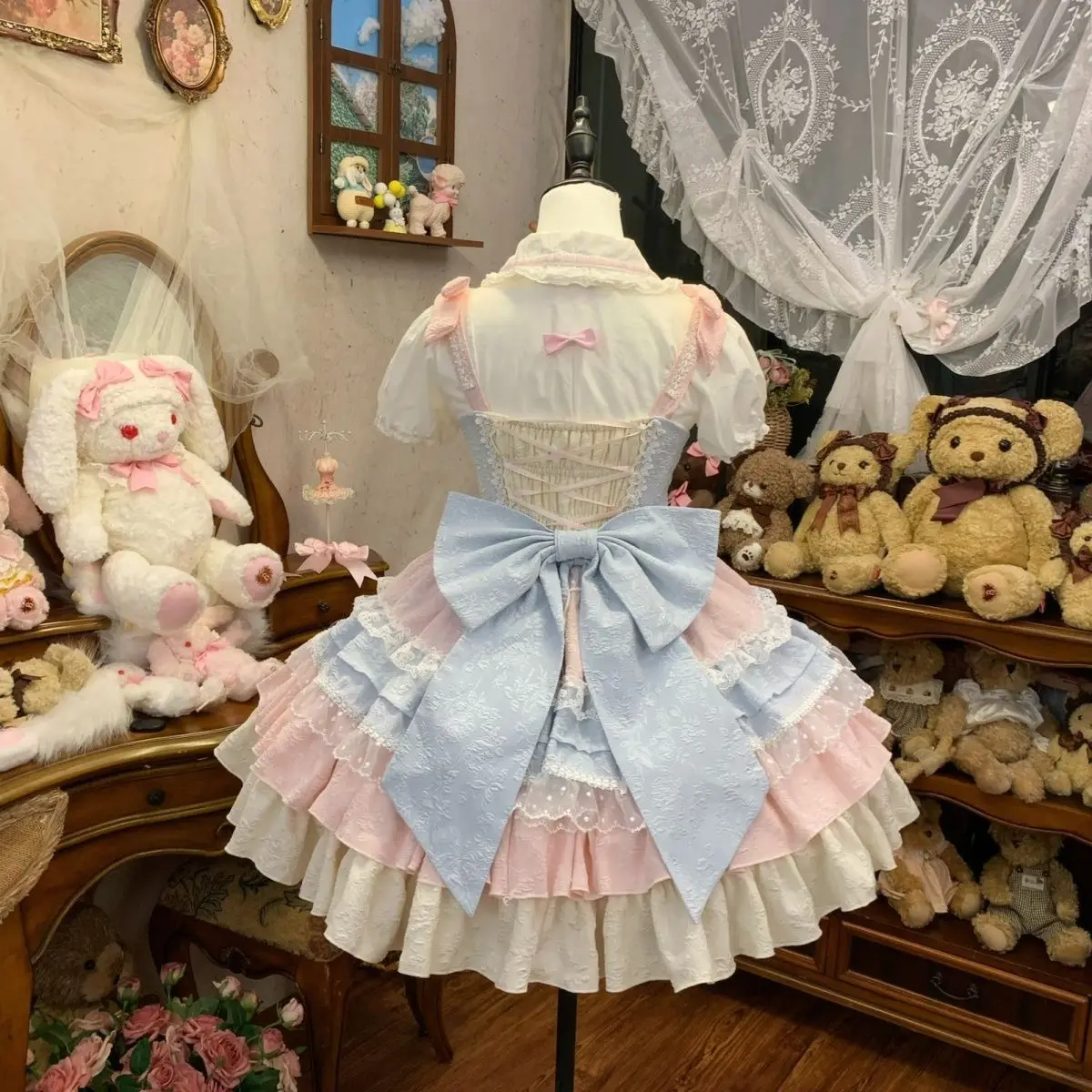 여성용 리본 스트랩 드레스 반바지 세트 로리타 스위트 블라우스 드레스 카와이 Y2K 의상 2026 코스프레 일본 2피스 드레스 세트