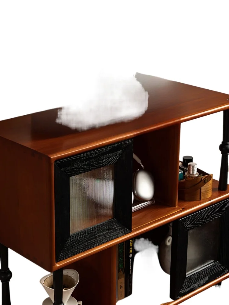 

Retro Contrast Color Entrance Cabinet Solid Wood Short Bookcase Medium Antique Bookshelf Display Cabinet Module