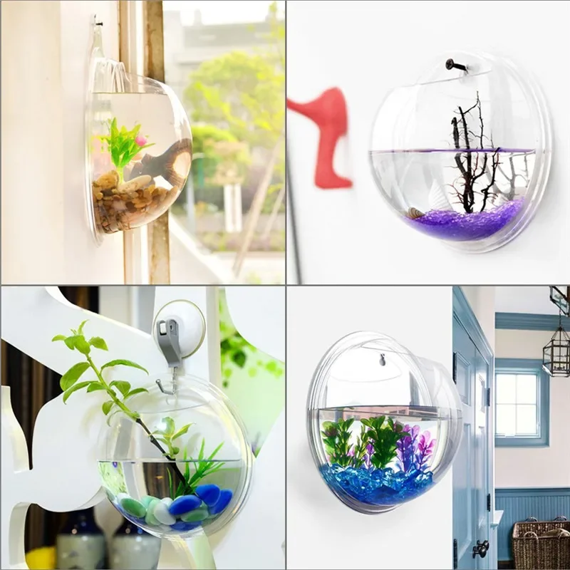 Transparent acrylic hanging wall aquarium, Plant Vase Flowers Grass Hangar Fish Tank Bowl Mini Home Decor Office Decoration