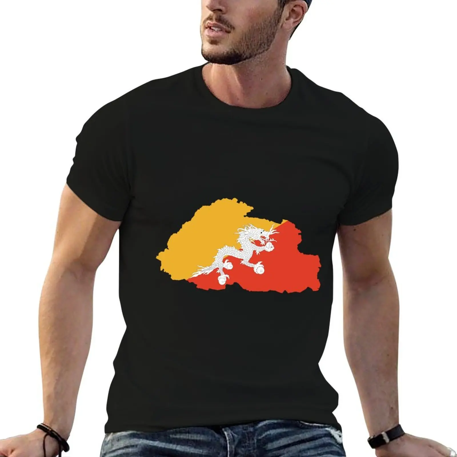 

Flag Map of Bhutan T-Shirt t shirt man luxury graphic t shirts for man T-Shirt