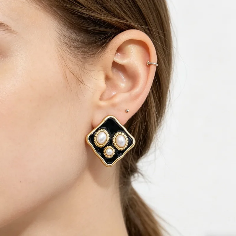 KALEN Retro Vintage Geometric Square Enamel Dropper Oil Colorful Stainless Steel Earrings Zircon for Women Party Jewelry Gift