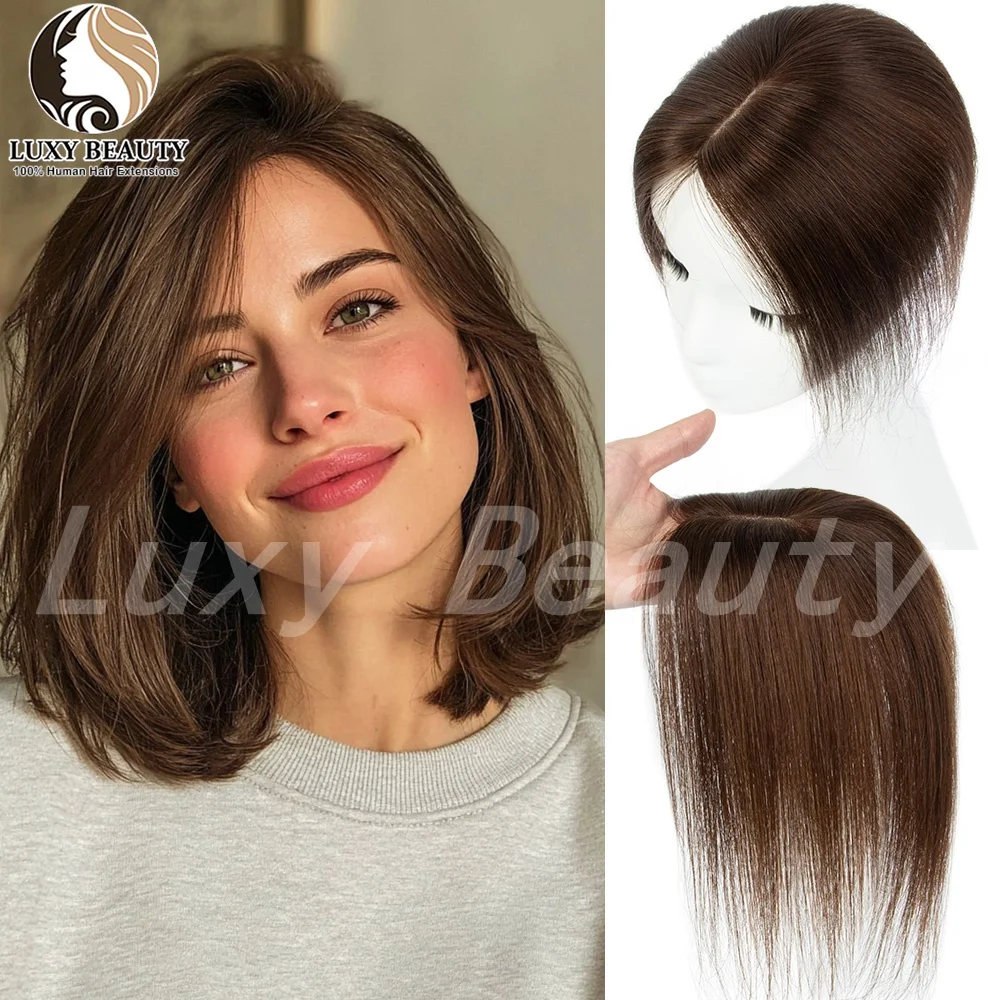 5cmx9cm Human Hair Toppers For Women Short Straight Middle Part Hair Toppers Natural Black Brown Gray Clip In Human Hairpieces