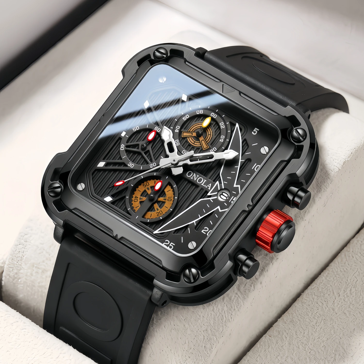 Luxus uhr Männer Marke Onola einzigartiges quadratisches Design Mode Quarz Sport band Uhren Männer wasserdicht Relogio Masculino