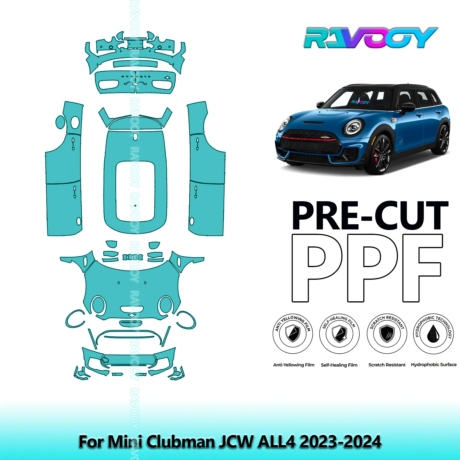 

8.5Mil Precut PPF Paint Protection Film Full Vehicle Clear Bra For Mini Clubman JCW ALL4 2023-2024