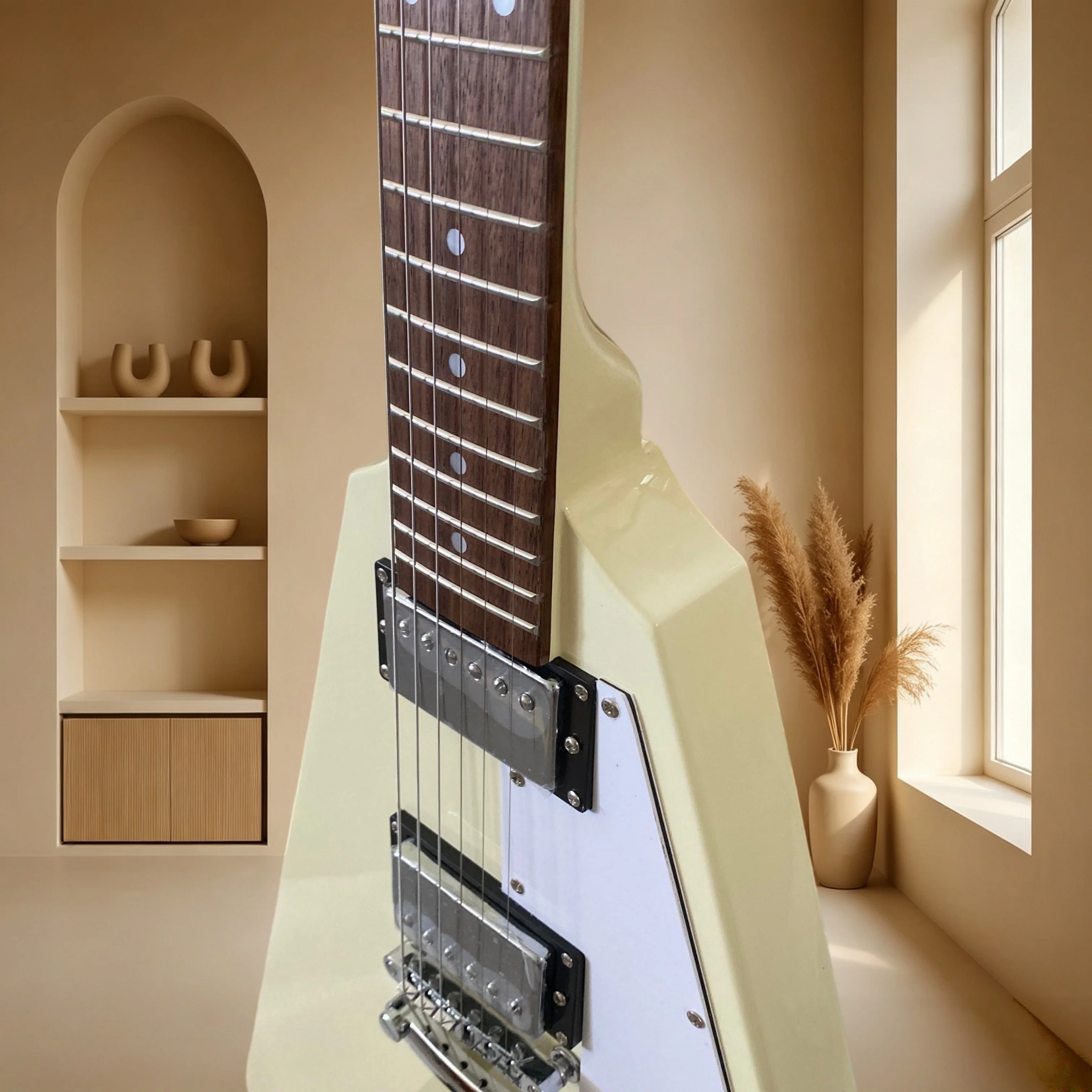 Vintage V Shape Flying V Electric Guitar Cream White Double Humbucker Hard Rock Heavy Metal Stage Guitar Free Shipping