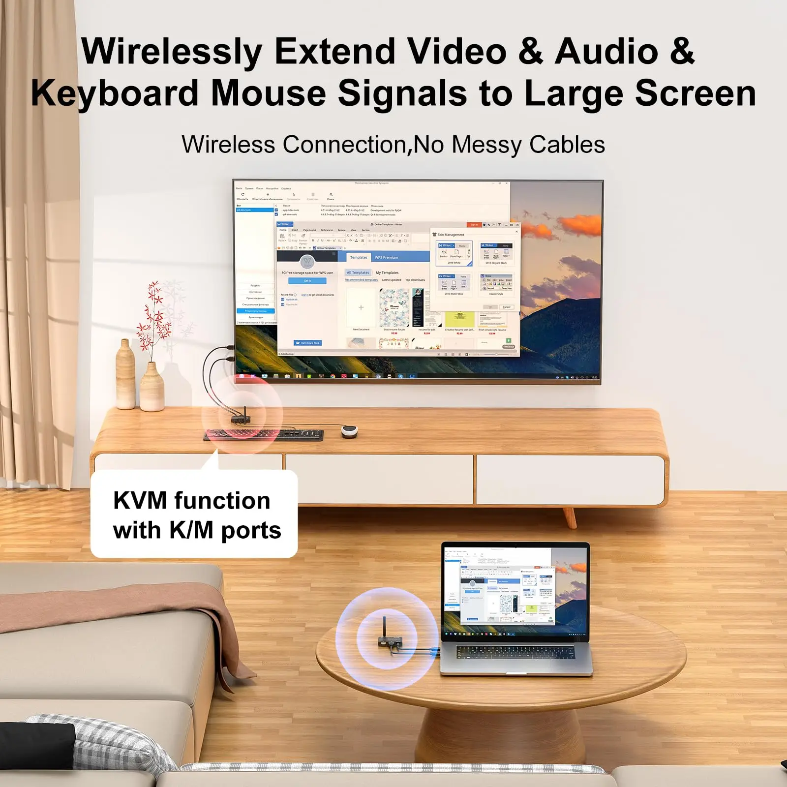 HDMI KVM Wireless Transmitter and Receiver 200M/660FT,328Ft/100M HDMI USB KVM Extender 1 PC 2 Monitors Share Keyboard and Mouse