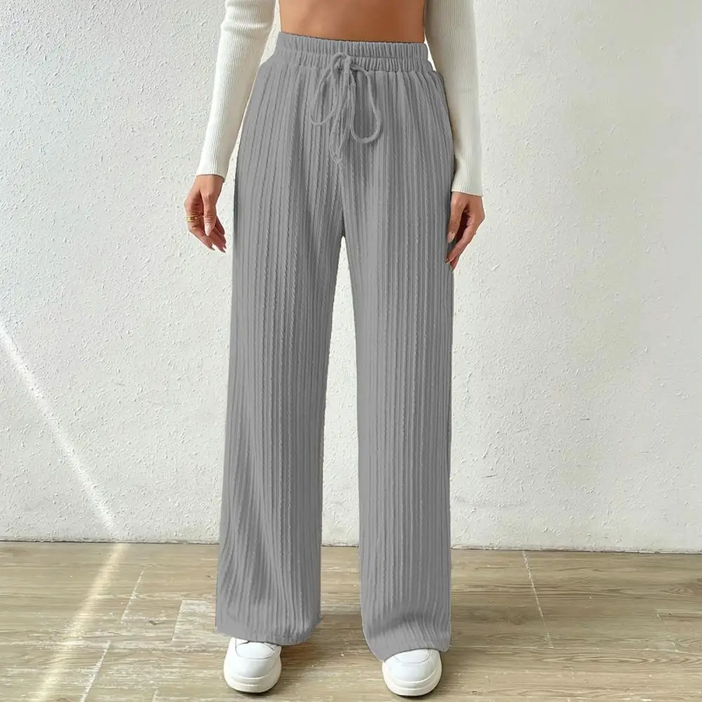 

Knit Straight Fit Pants Comfortable Women's Drawstring Sweatpants with High Waist Wide Leg for Breathable Loose Fit for Casual