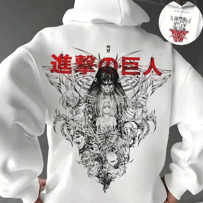 原宿アニメ進撃の巨人イェーガーエレンプリントプラスサイズパーカー男性女性服マンガスウェットシャツ原宿ユニセックスストリートウェア