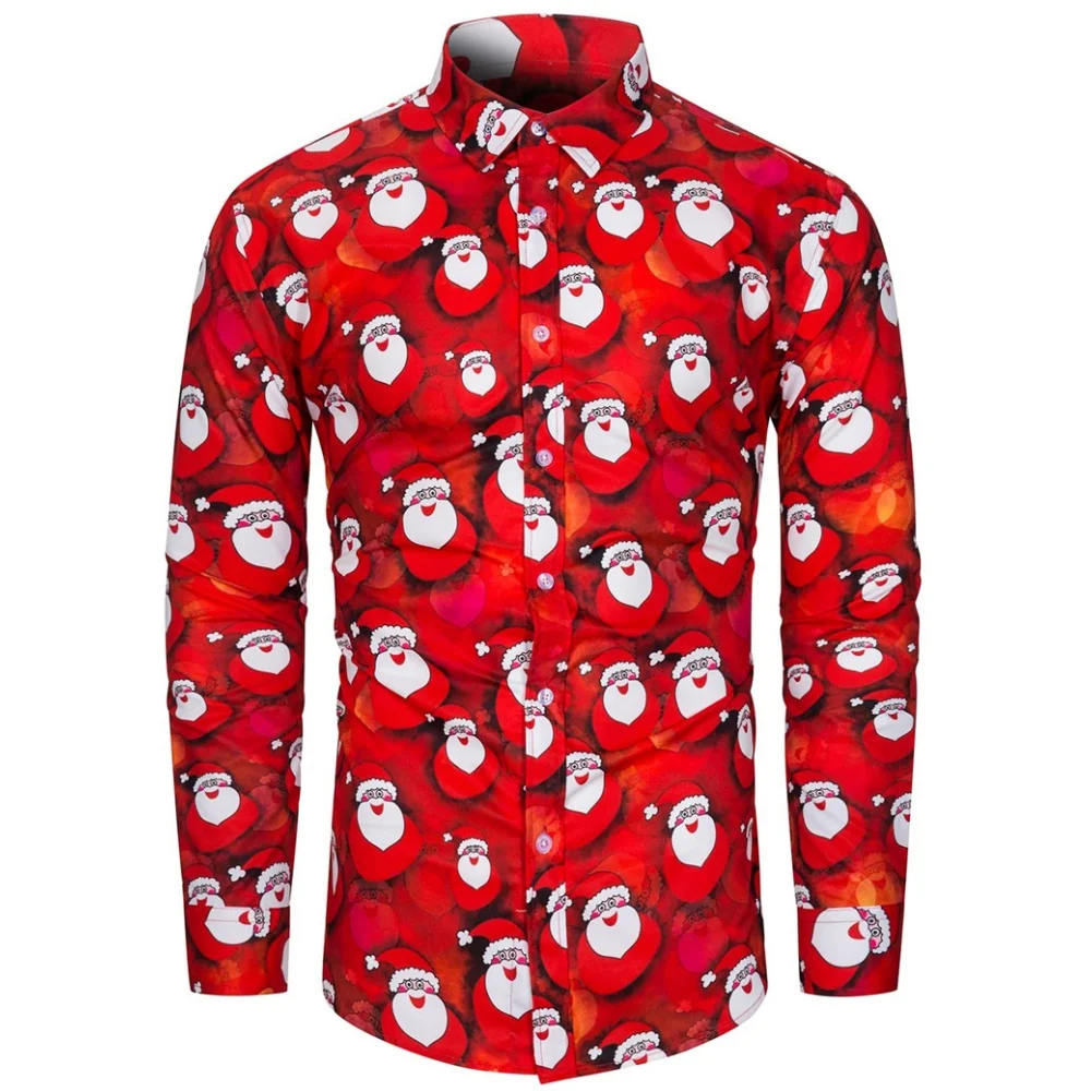 

Christmas Men's Gift Elk Graphic Printed Button Shirts Christmas Graphics Long Sleeve Shirt Fashion Party Men's Shirts for Men