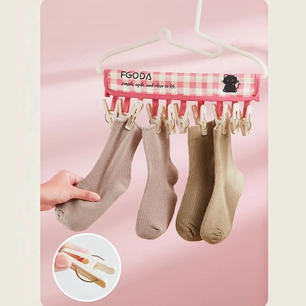 Cartoon Travel Clothes Hanger 5/10 Clips Strong Grip Folding Socks Organizer Holder Reusable Easy To Use