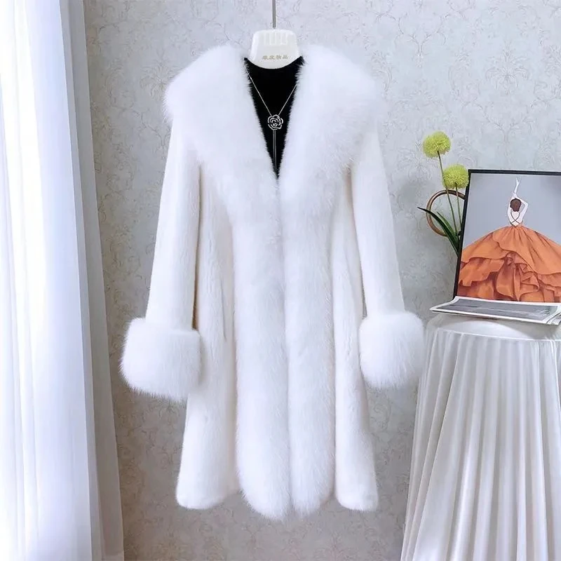 Winter coat women's loose large size medium and long large fur collar boutique warm imitation fur mink hair