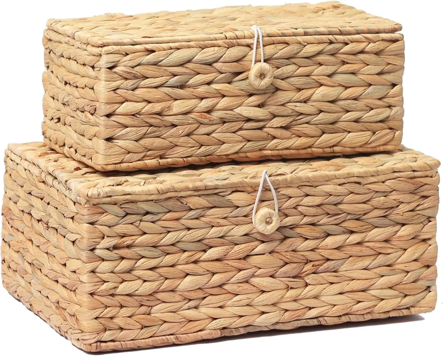 

Set of 2 Rectangular Wicker Storage Bins with Lid, Rattan Basket Decorative Boxes, Multipurpose Organizer Display Boxes for S
