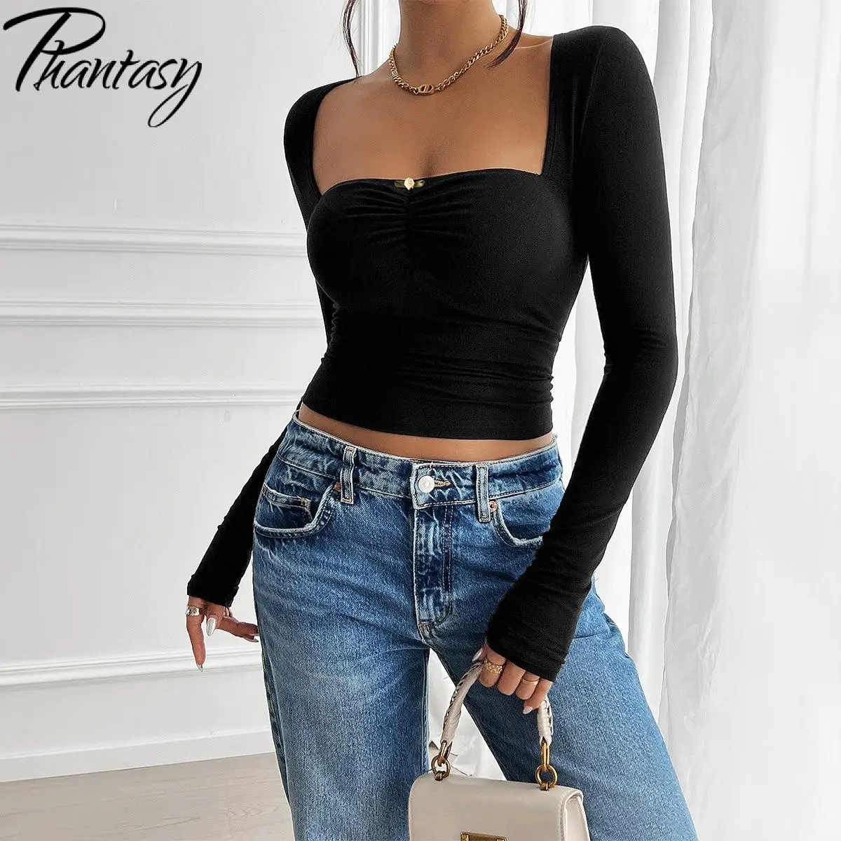 Phantasy Y2K Women Shirt Long Sleeved Slim Tops Sexy Hollowed Out Shirt Autumn Shirt Fashion Streetwear Solid Female Clothing image 3
