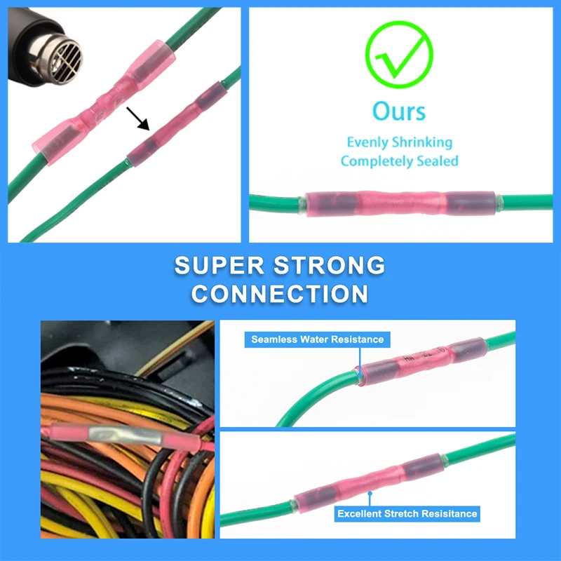 50/100/250PCS/Box Waterproof Seal Heat Shrink Butt Connectors Electrical Wire Splice Cable Crimp Terminals Connectors Kit