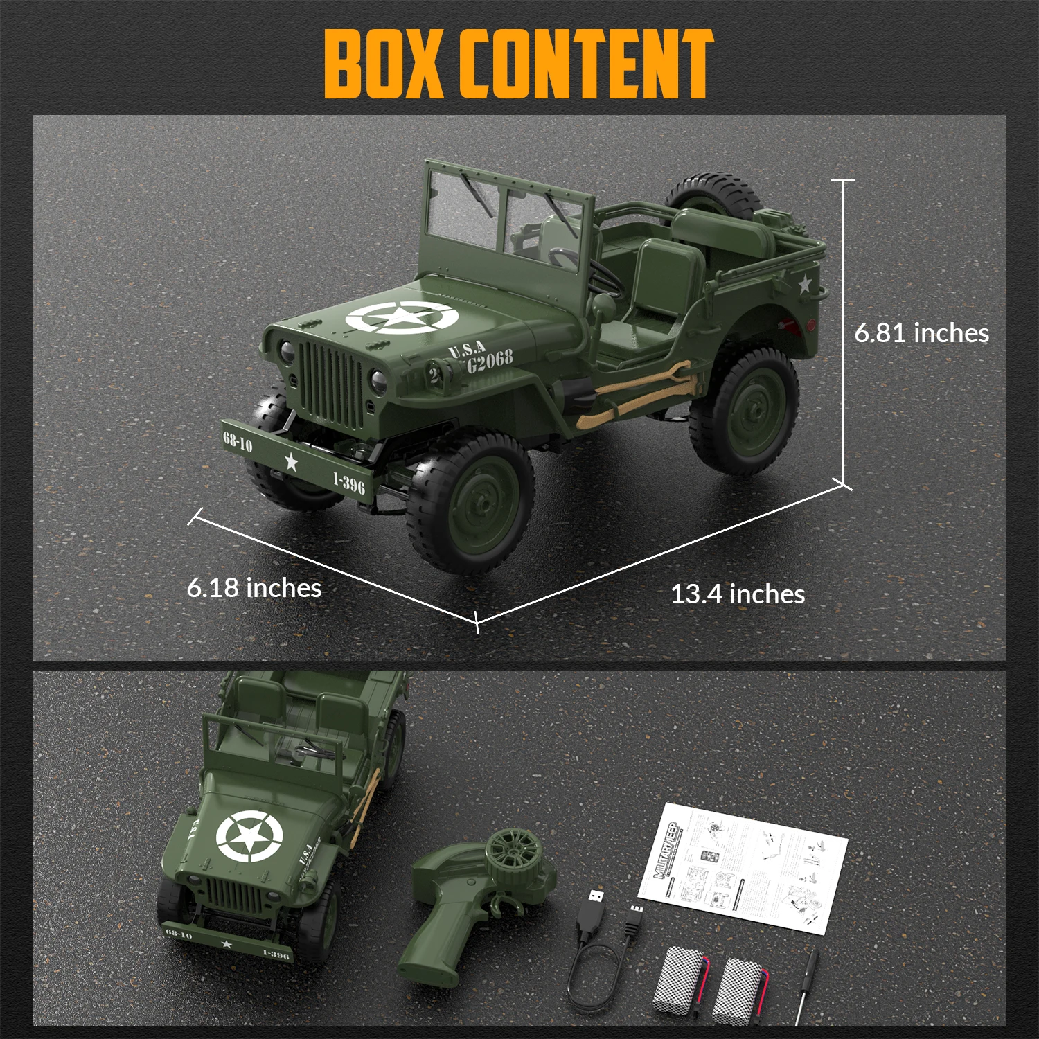 RACENT RC Crawler Simulation eines Mehrzweck-Geländewagen im Maßstab 1:10 2.4G Scaler Willys Jeep