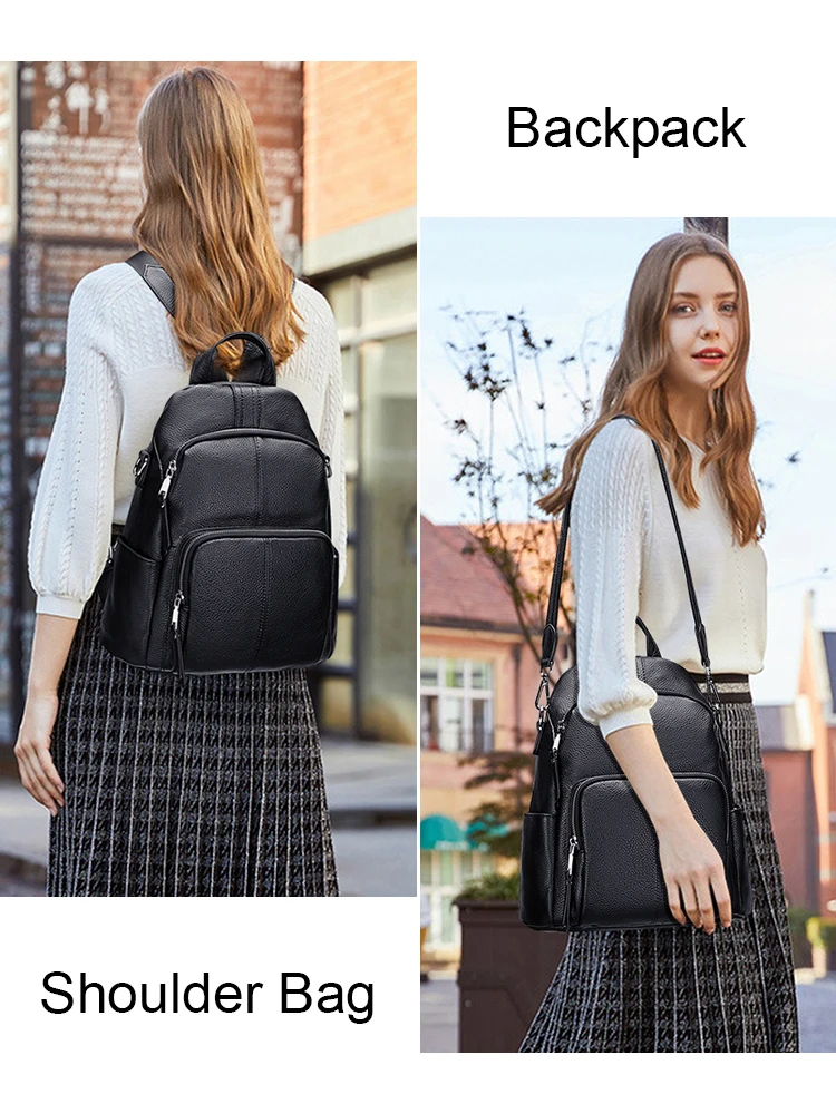 DOLEESUNE-mochila antirrobo 3 en 1 de piel auténtica para mujer, bolso de hombro, informal, elegante