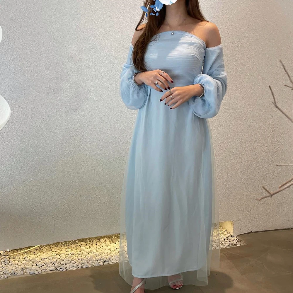 Fashion Jersey Straight Evening Dress Temperament Floor Length Strapless Long Sleeves فساتين سهره نسائيه فخمة Custom Size