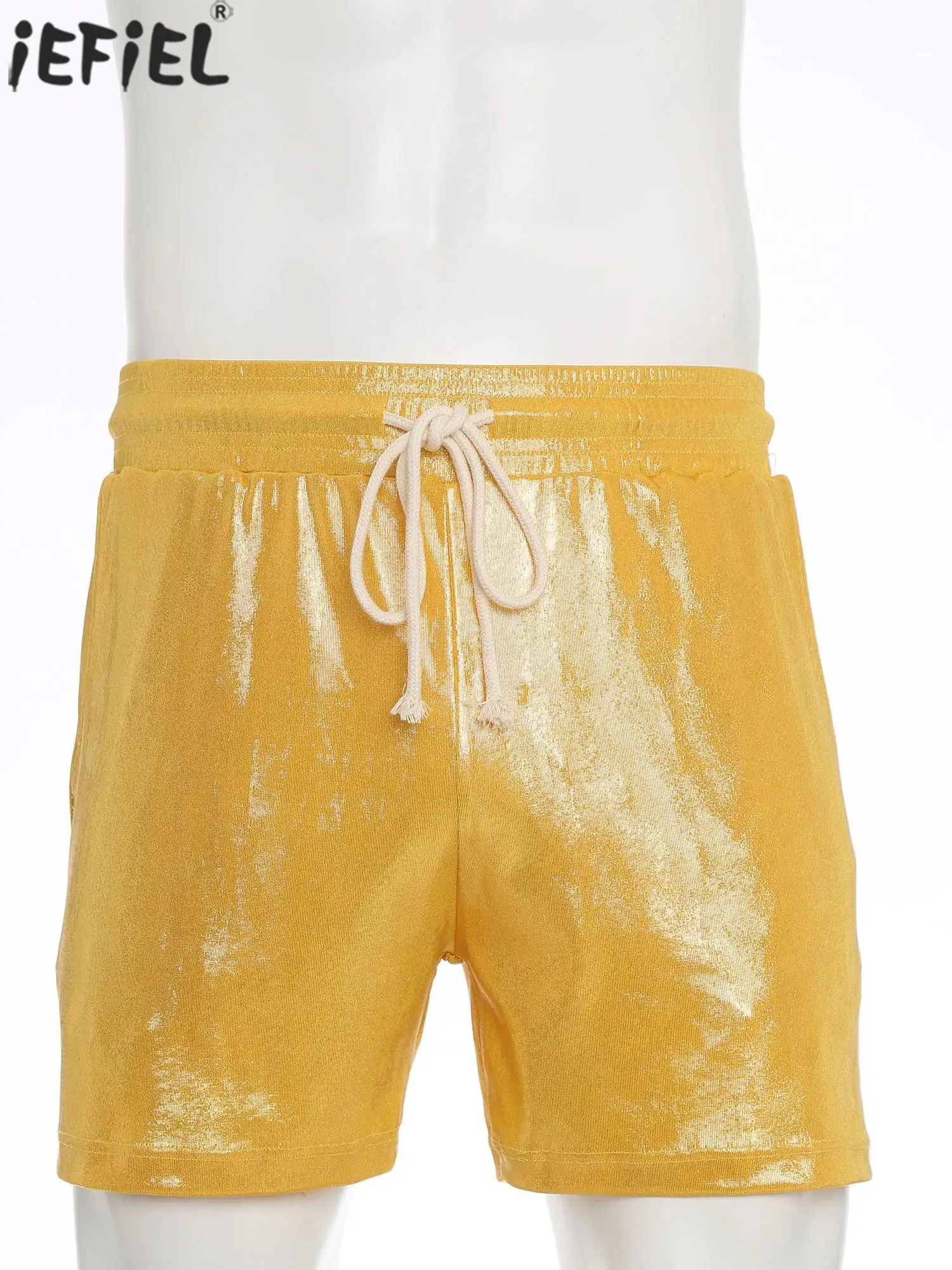 

Men Glossy Pajamas Sleep Short Elastic Loose Home Wear Loungewear Daily Shorts Swim Trunk for Club Pool Party Casual Beachwear