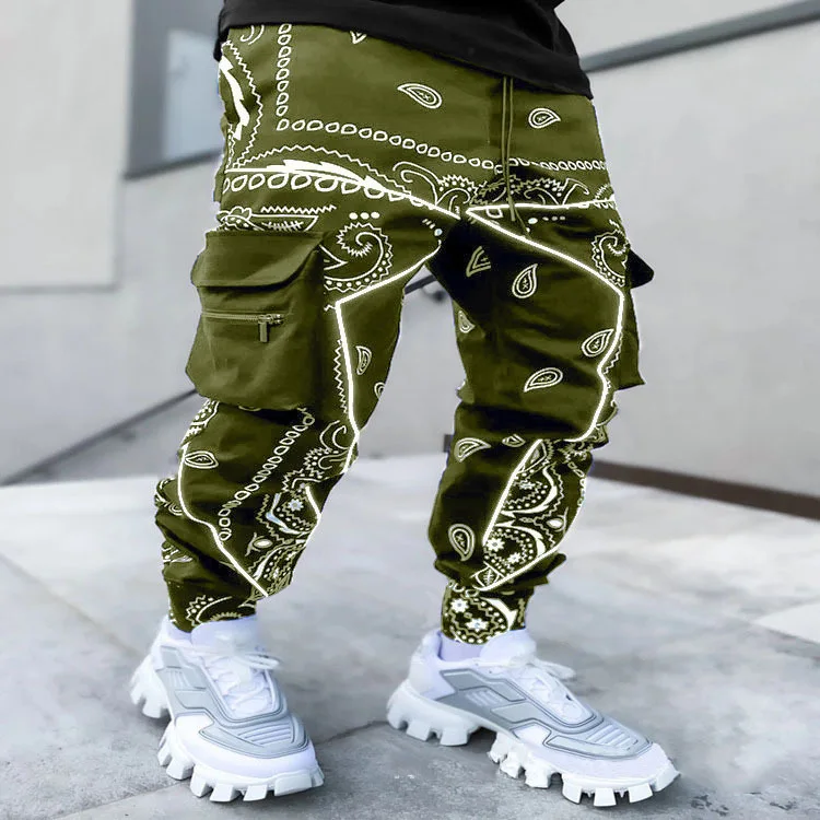 

2023 Europe and America New Fashion New Printed Cashew Flower Leisure Sports Haren Pants Men's Baggy High Street Overalls Pants