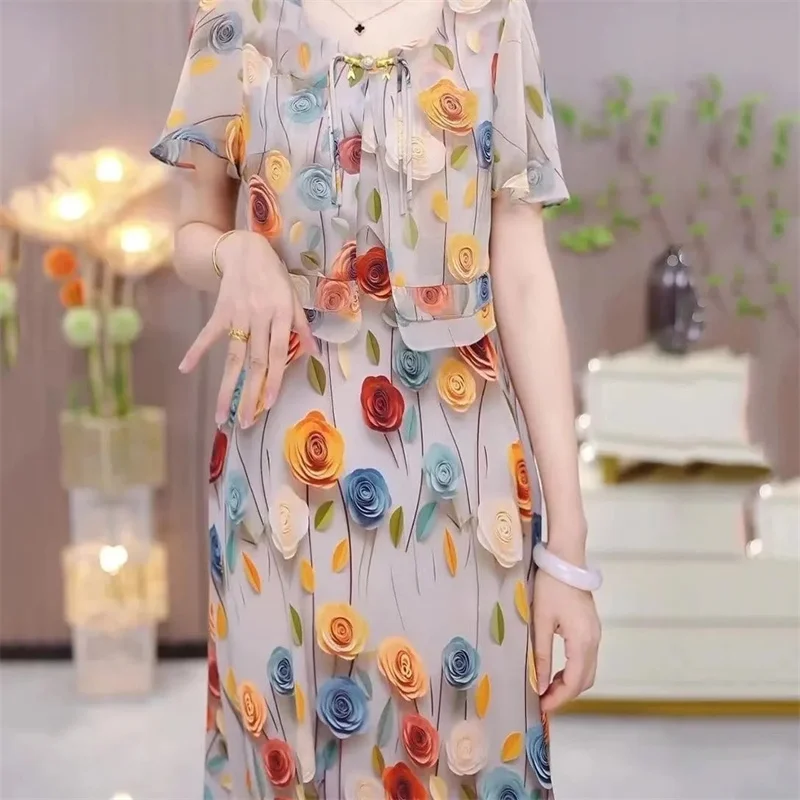 Short sleeved temperament dress mom's fashion 2024 western-style summer new slimming and age reducing dress for children Women