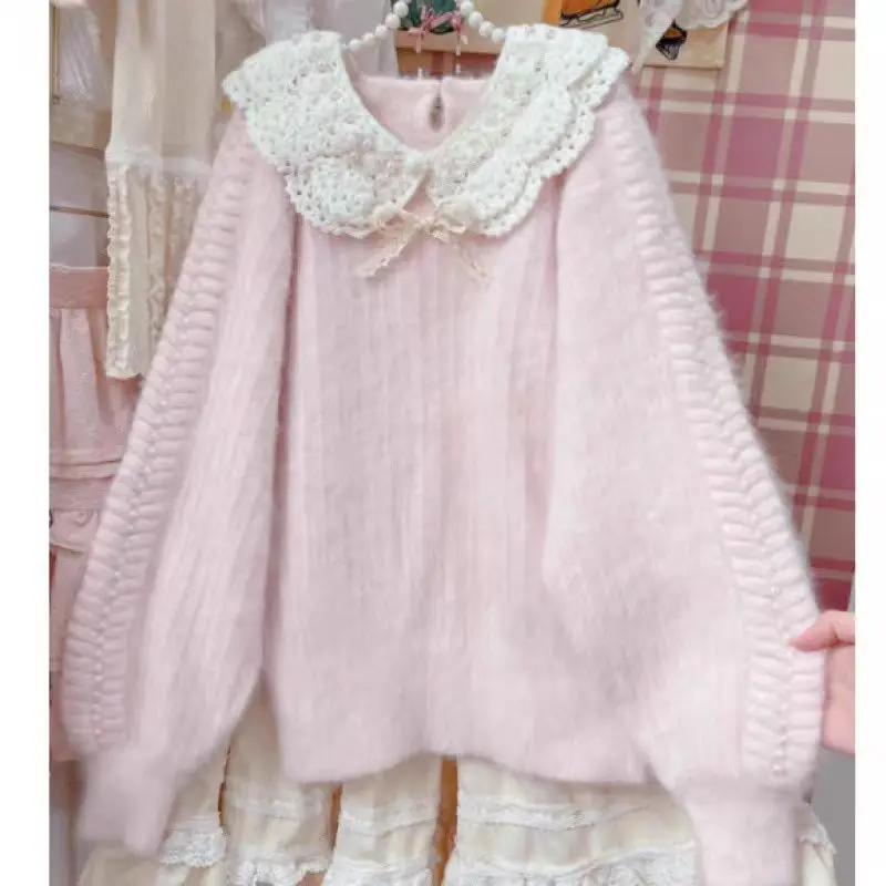 

Elegant Bow kawaii Sweater Women New Year Autumn Chirstmas Clothing Korean Fashion Knitted Pullover Office Lady Jumpers Y2k