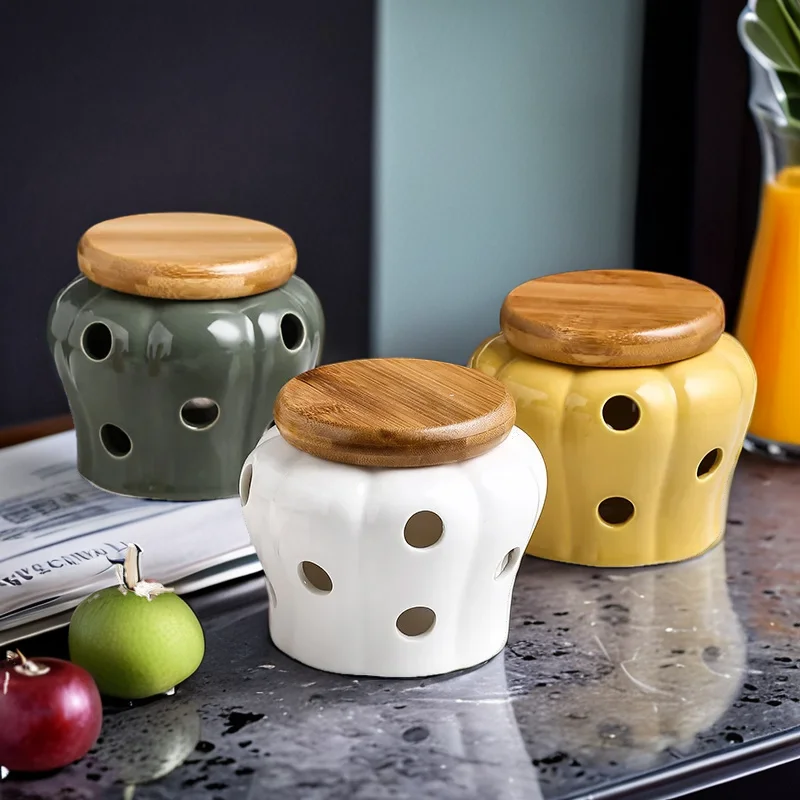 Garlic Ginger Dried Chili Pepper Storage  Jars Hollow Out Ceramic Storage Tank Pumpkin Jar Kitchen Ventilation Storage Tank