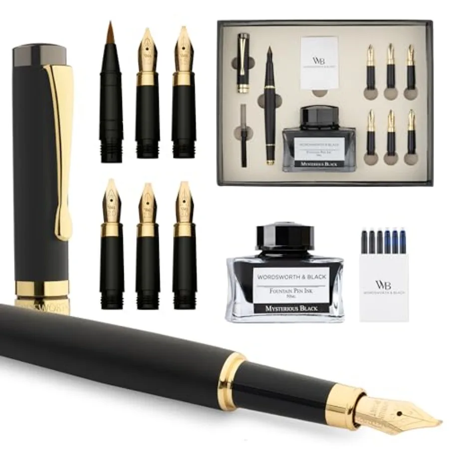 

Calligraphy Pen Gift Set Includes Ink Bottle 6 Ink Cartridges Ink Refill Converter 6 Replacement Nibs Luxury Bamboo Journaling