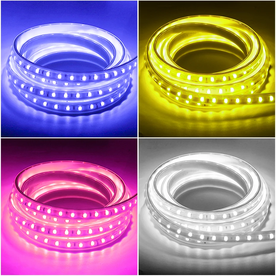 Outdoor 220V RGB 5050 LED Strip Light EU Plug Flexible Tape Waterproof  RGB Led Strip Remote/Bluetooth/Tuya Wifi for Home Decor