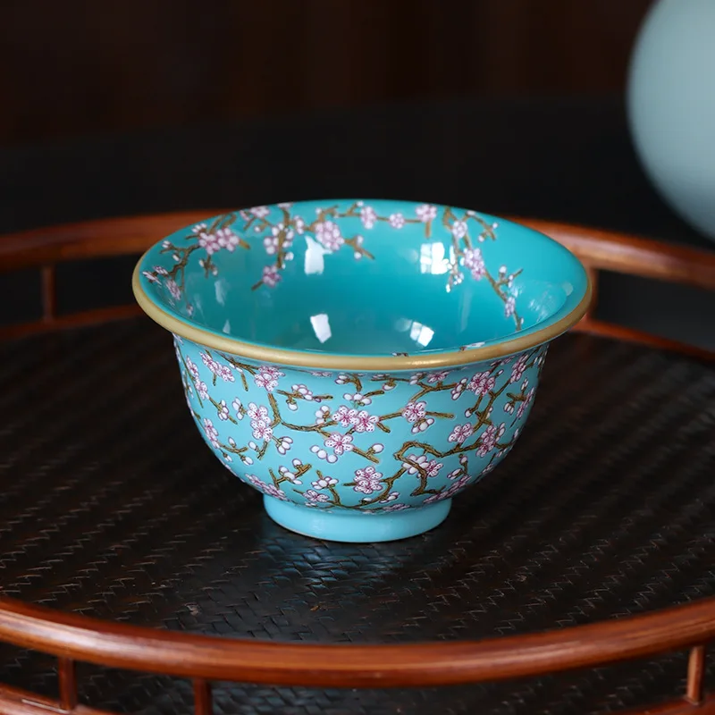 

LMM hand-painted enamel color turquoise green ice plum press hand personal special master cup